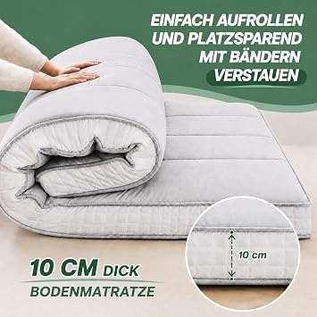 Futon Mattress 100 x 203 cm Folding Mattress - 10 cm Thick Japanese Folding Mattress Futon Guest Bed Floor Mattress Portable Mattress Foldable for Tatami Dorm Bed Camping Motorhome - Grey