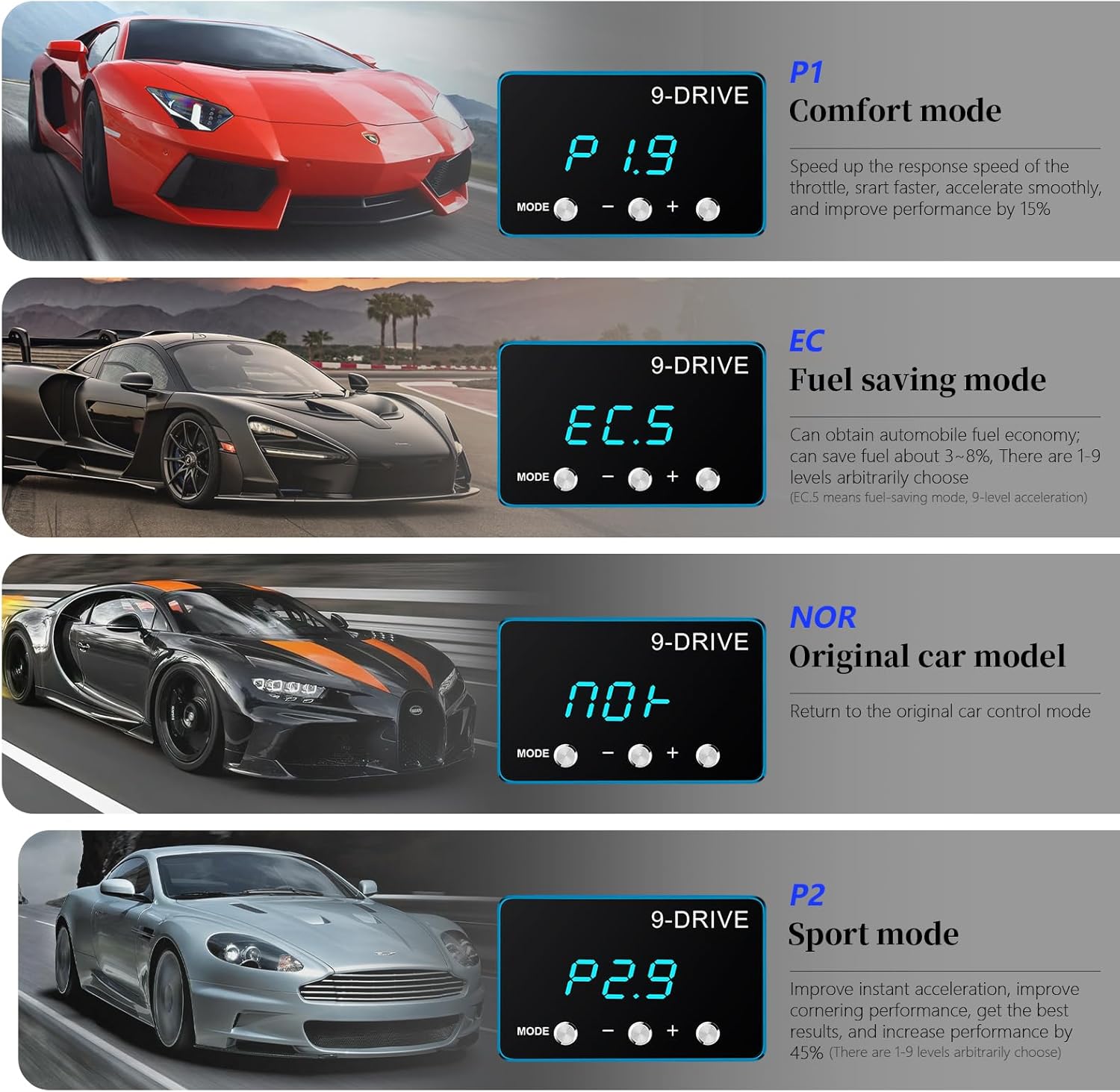 Throttle Response Controller,9 Drive 9-Mode Universal Smart Electronic Racing Accelerator For Dodge Maserati Jeep Chrysler (F1-807-blue)