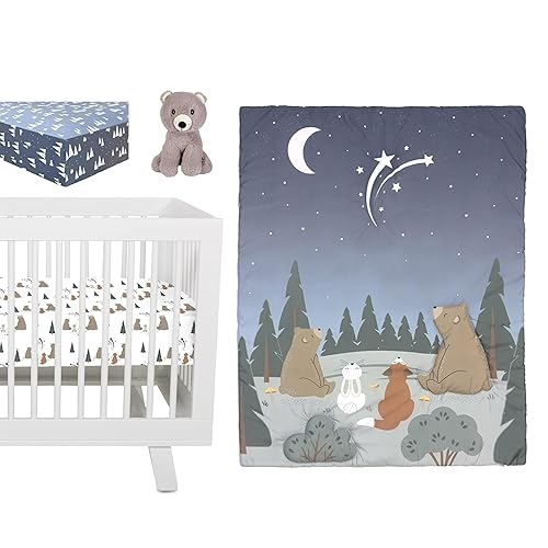 Miniatura 4 de Sammy & Lou Forest Stargazer - Juego de ropa de cama para cuna de bebé de 4 piezas, incluye edredón, dos sábanas ajustables para cuna y juguete de