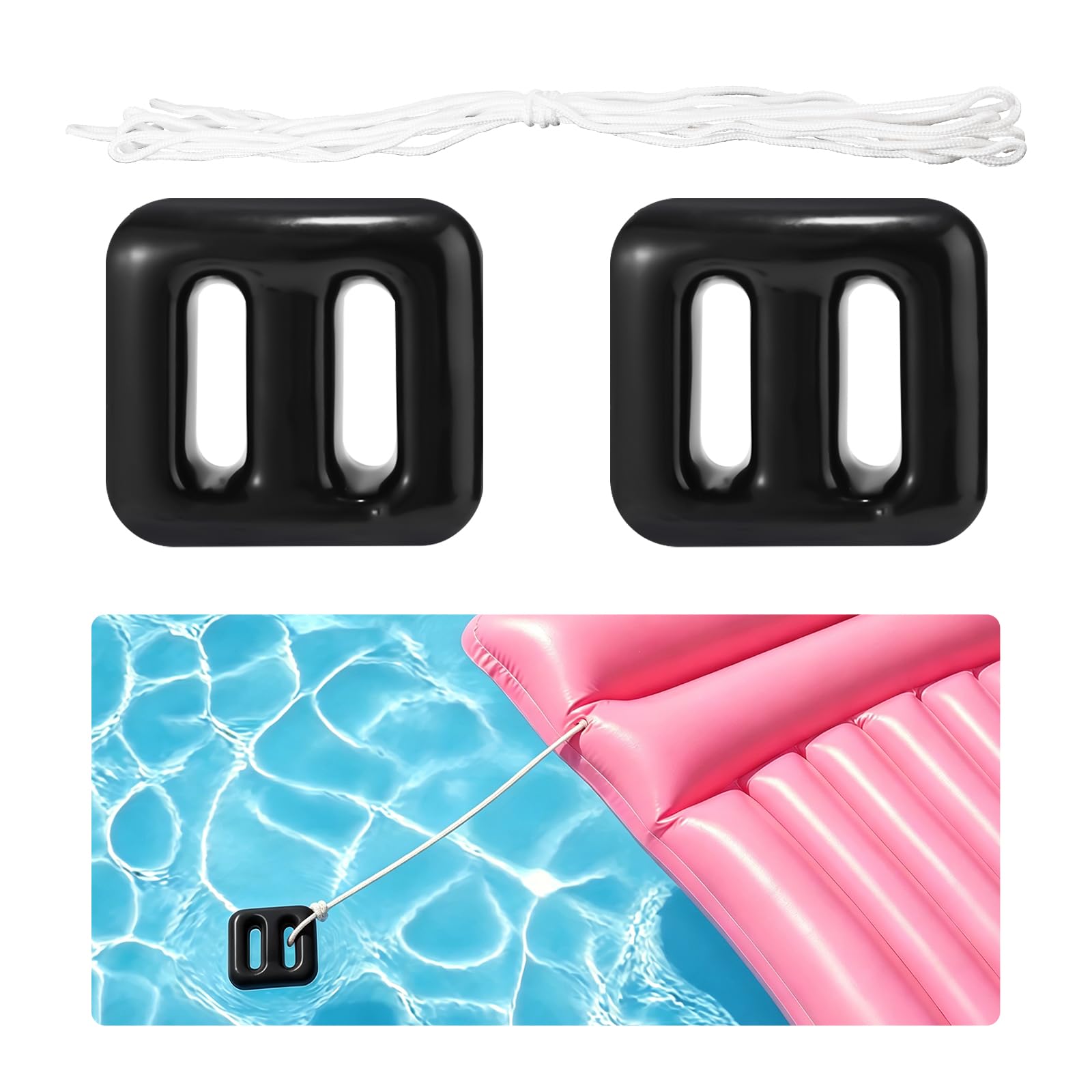 Lyreh 2pcs Ancrages de Rechange pour Fontaine de Piscine, Poids d’Ancrage avec Corde 5 m 150g pour Bouées Flottantes (Noir)