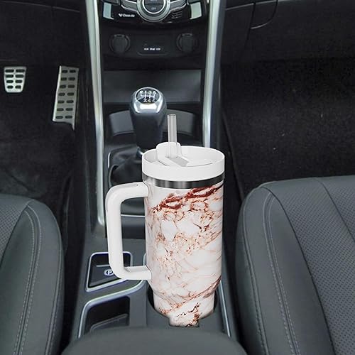 Miniatura 4 de Vaso de acero inoxidable con aislamiento de doble pared de 40 onzas con asa, tapa y popote, mantiene las bebidas calientes o frías durante horas,