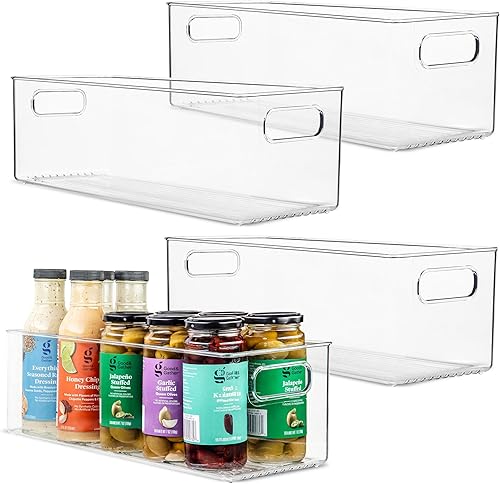 Miniatura 28 de Paquete de 4 contenedores de plástico transparentes con asas para organizar cocina, despensa, refrigerador, congelador, despensa, armario, baño. 14