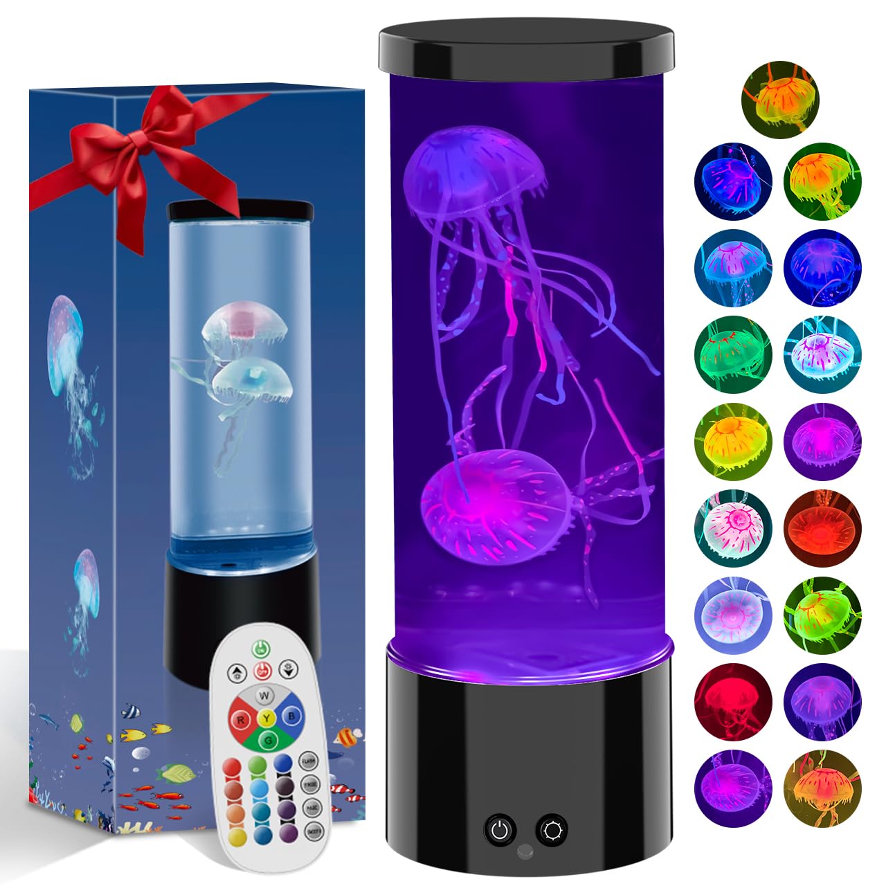 Aonesy Black With Colorful Fish Jellyfish Lamp With 17 Colours & 4 Modes: Jelly Fish Light Lamp Remote Control | Jellyfish Light Lamp For Bedroom, Home Decor | Jellyfish Lamp Large For Relaxion Whisper Quiet Operation