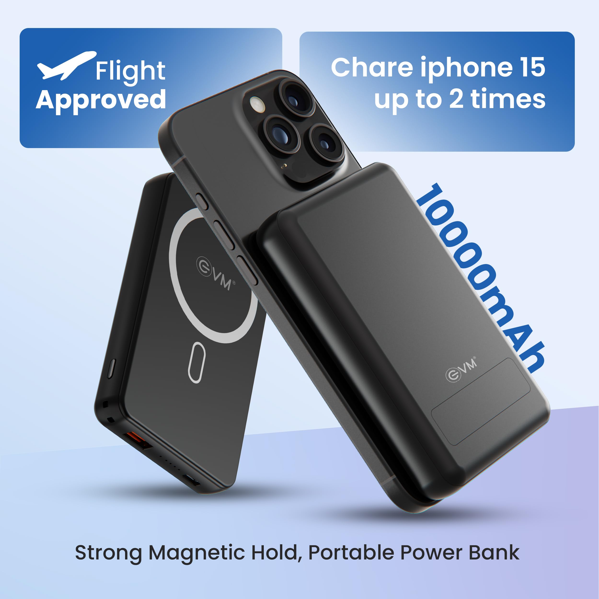 EVM EnMag Ace 10000mAh Power Bank |15W Wireless Charging, 22.5W Fast Charging | Magnetic Compatible for iPhone, Android Mobiles & Other Devices|2 Year Warranty (EVM P0301-Black) — Amazon image 3