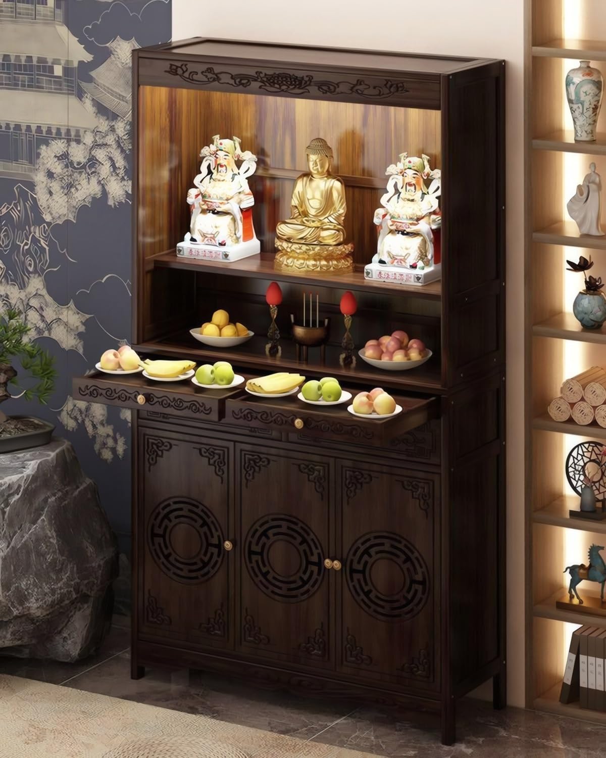 Altare Buddista, Tavolo Per Altare Da Meditazione, Tavolo Per Offerte Con Piedistallo In Stile Cinese, Altare Con Mobile Contenitore(102cm/40.2in)
