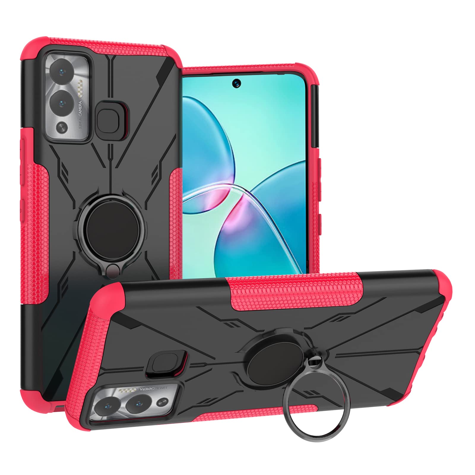 LIUZIHANCase for Infinix Hot 12 Play, TPU/PC Hybrid Armor Double Phone Case, Built-in 360° Rotating Bracket, Cover for Infinix Hot 12 Play.Pink