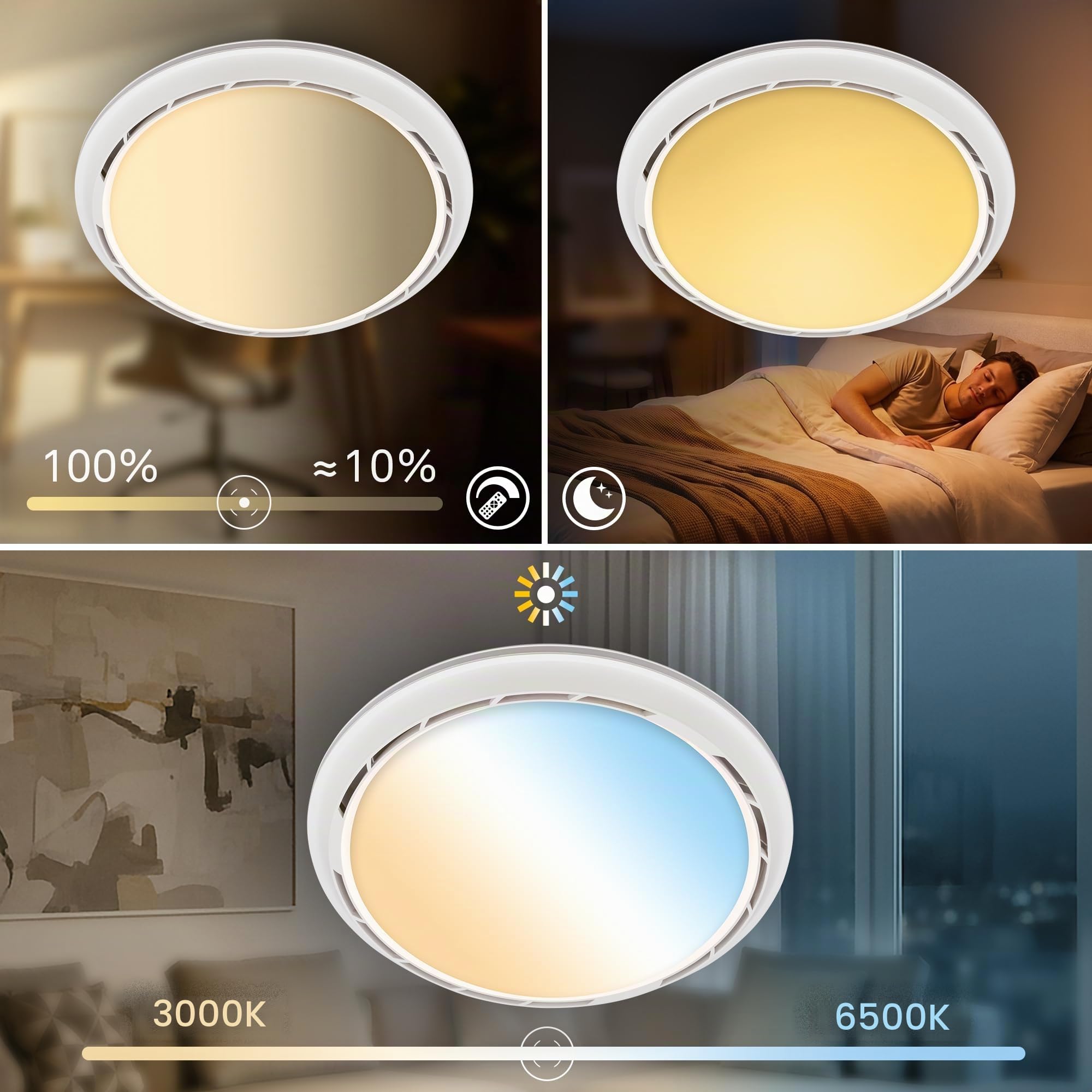 BRILONER - Ventilatore da soffitto con luce LED, telecomando, 6 velocità, CCT e luminosità regolabile, lampadario ventilatore da soffitto, lampadario, camera da letto, 44 cm, bianco