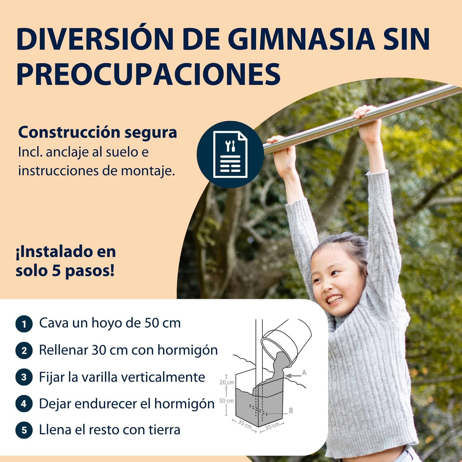 HUDORA Turnreck Fabian - barra alta para exterior - barra alta para el jardín - juego de trepa para niños y adolescentes - barra alta 100 kg peso usuario