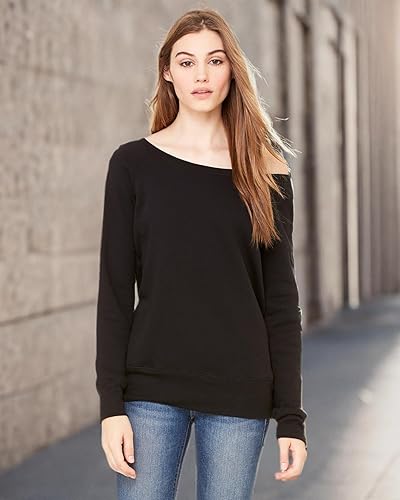 Miniatura 2 de Bella Canvas Sudadera de cuello ancho de lana esponja (7501), negro sólido (Solid Black Trblnd)