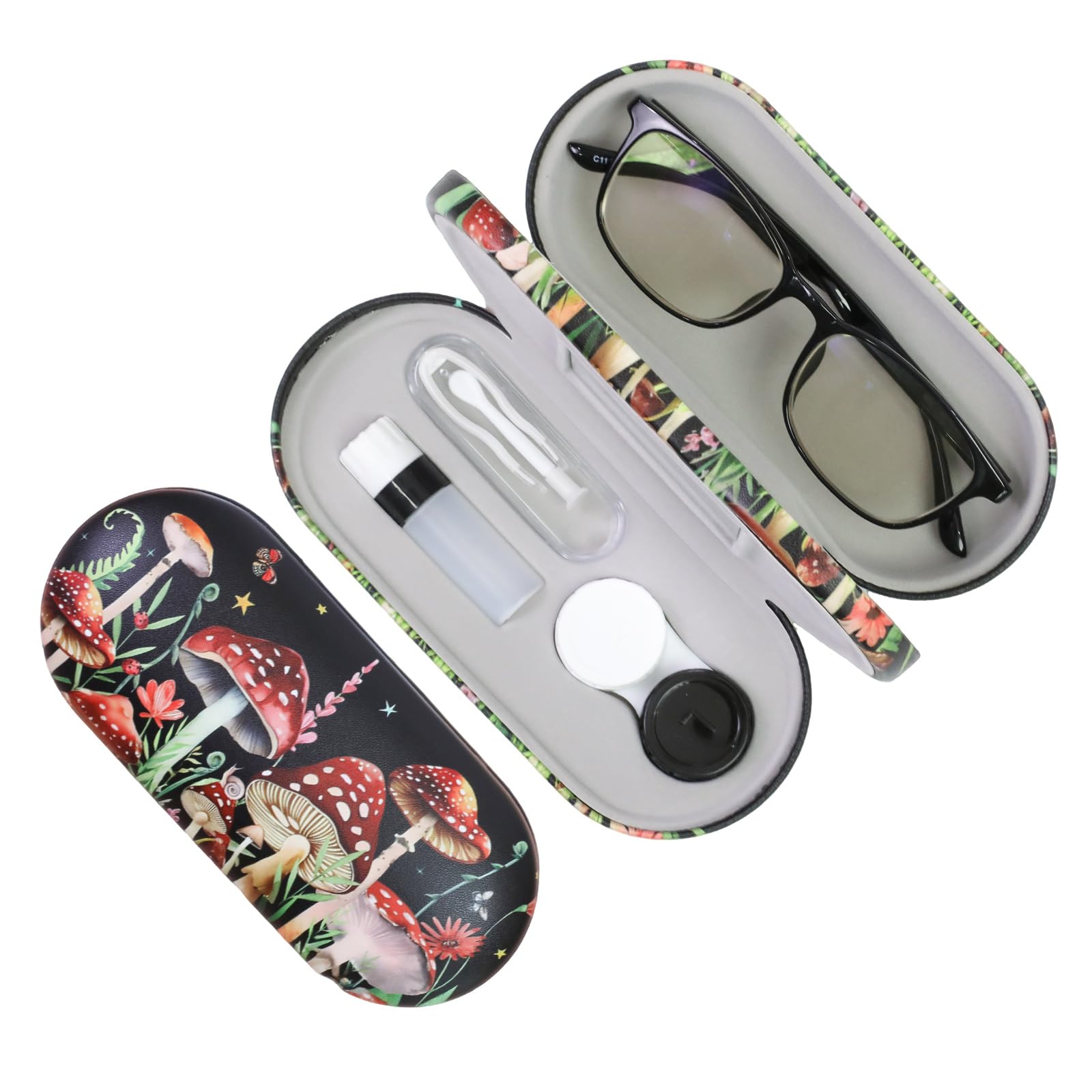 2 in 1 Contact Lens Case and Eyeglasses Case for Women Men Kids Double Sided Hard Shell Portable