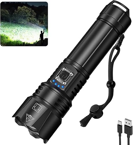Linternas recargables de alto lúmenes, 990,000 lúmenes más brillante, 5 modos de linterna LED súper brillante, 12 horas de funcionamiento, linternas de Sigoobal