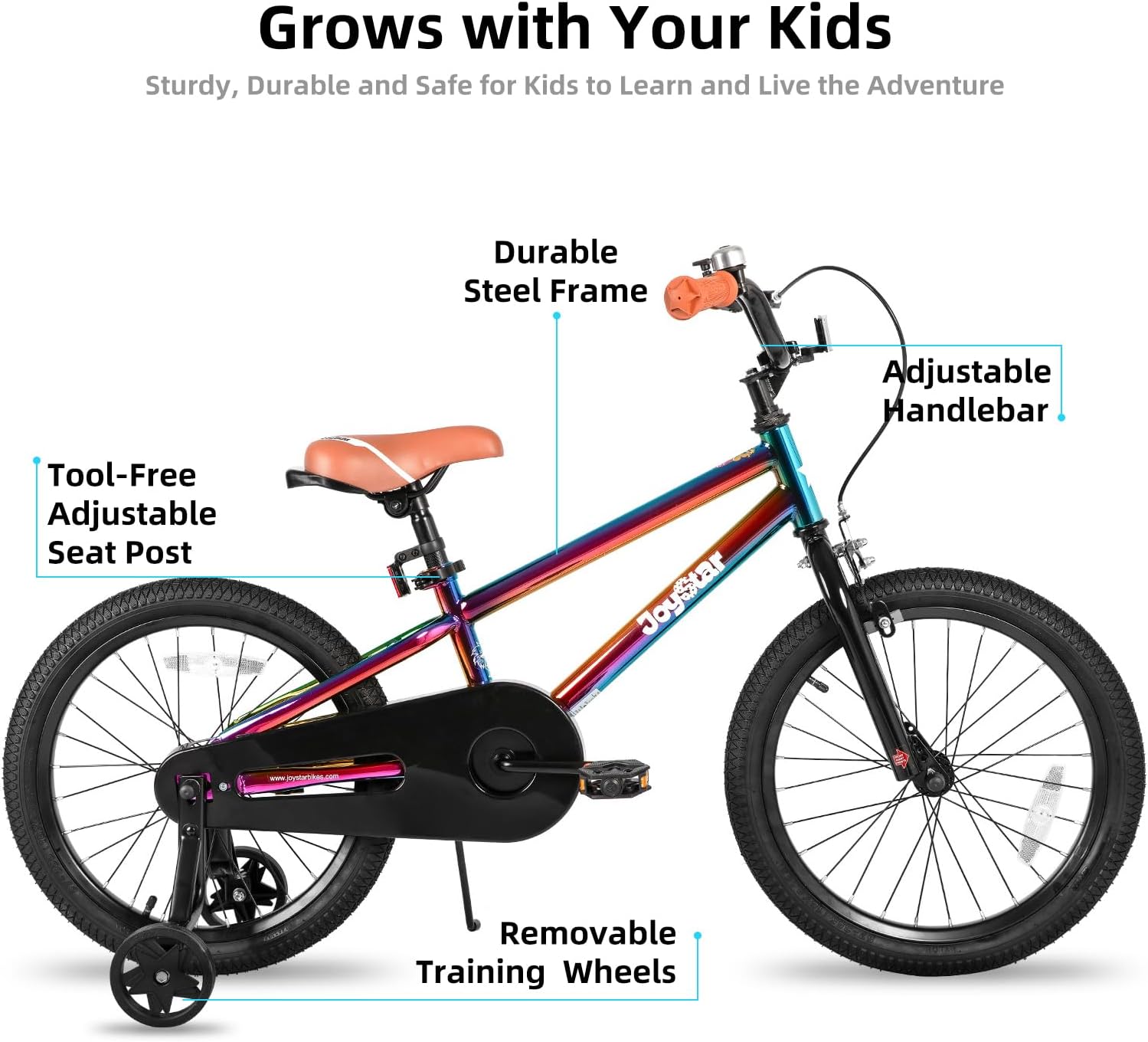 JOYSTAR Kids Bike for Ages 2-12 Years Old Boys Girls, 12-20 Inch BMX Style Kid's Bikes with Training Wheels, Children Bicycle for Kids and Toddler, Multiple Colors Oil Slick 18 Inch With Training Wheels & Handbrake