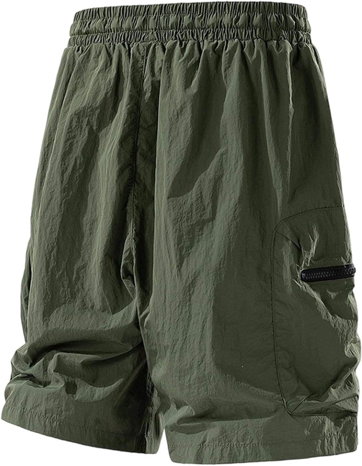 Men's Cargo Shorts Elastic Waist Streetwear Shorts Outdoor with Zipper Pockets & Buckle Strap with Pockets
