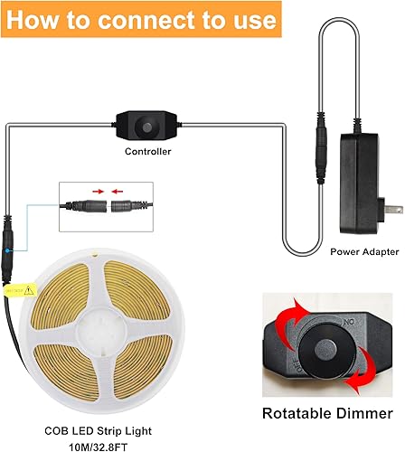 Miniatura 4 de Tira de luces LED COB blancas de 32.8 pies, 6500 K regulables, luz diurna ultra brillante, luz LED blanca de 24 V, 3200 LED flexibles CRI 93+ tiras