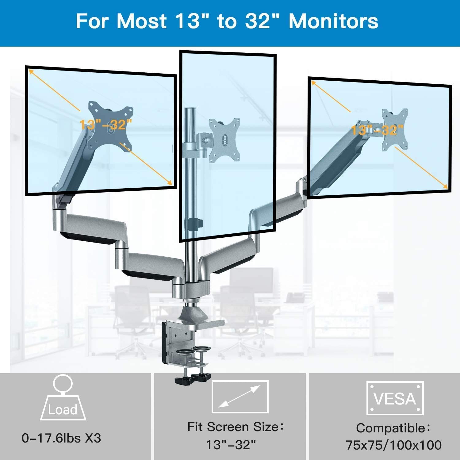 HUANUO Triple Monitor Stand Height Adjustable Gas Spring 3 Monitor