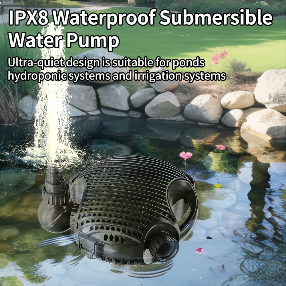 Submersible Water Pump with 8.2FT Lift Height for Pond, 2377GPH, 75W Adjustable Water Outlet Water Fountain Pump, Quiet Aquarium Pump for Waterfall, Fish Pond, Statuary Hydroponic