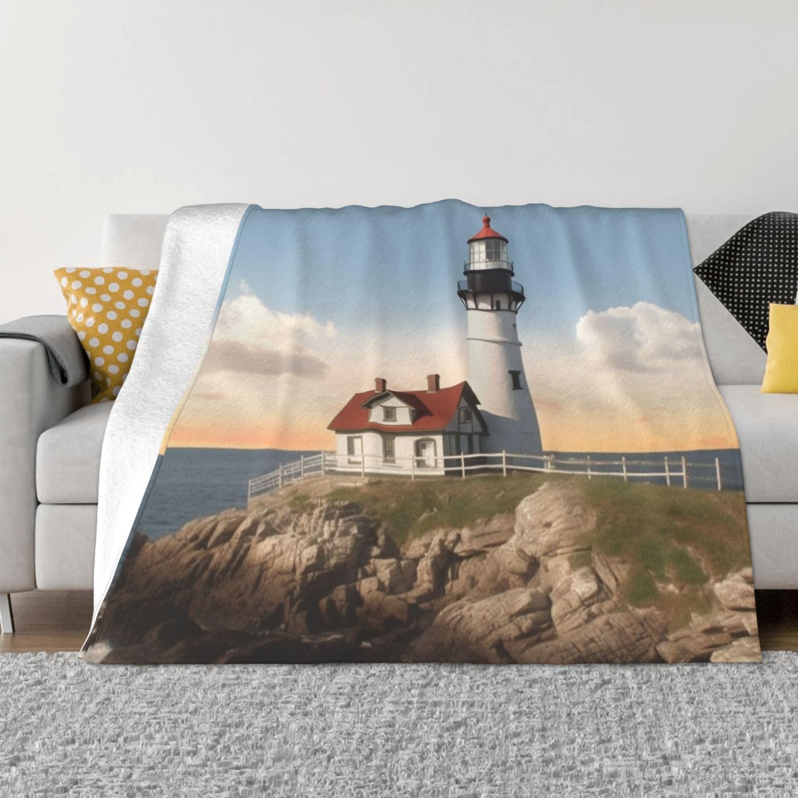 Couverture micro polaire phare, idée cadeau idéale pour chambre