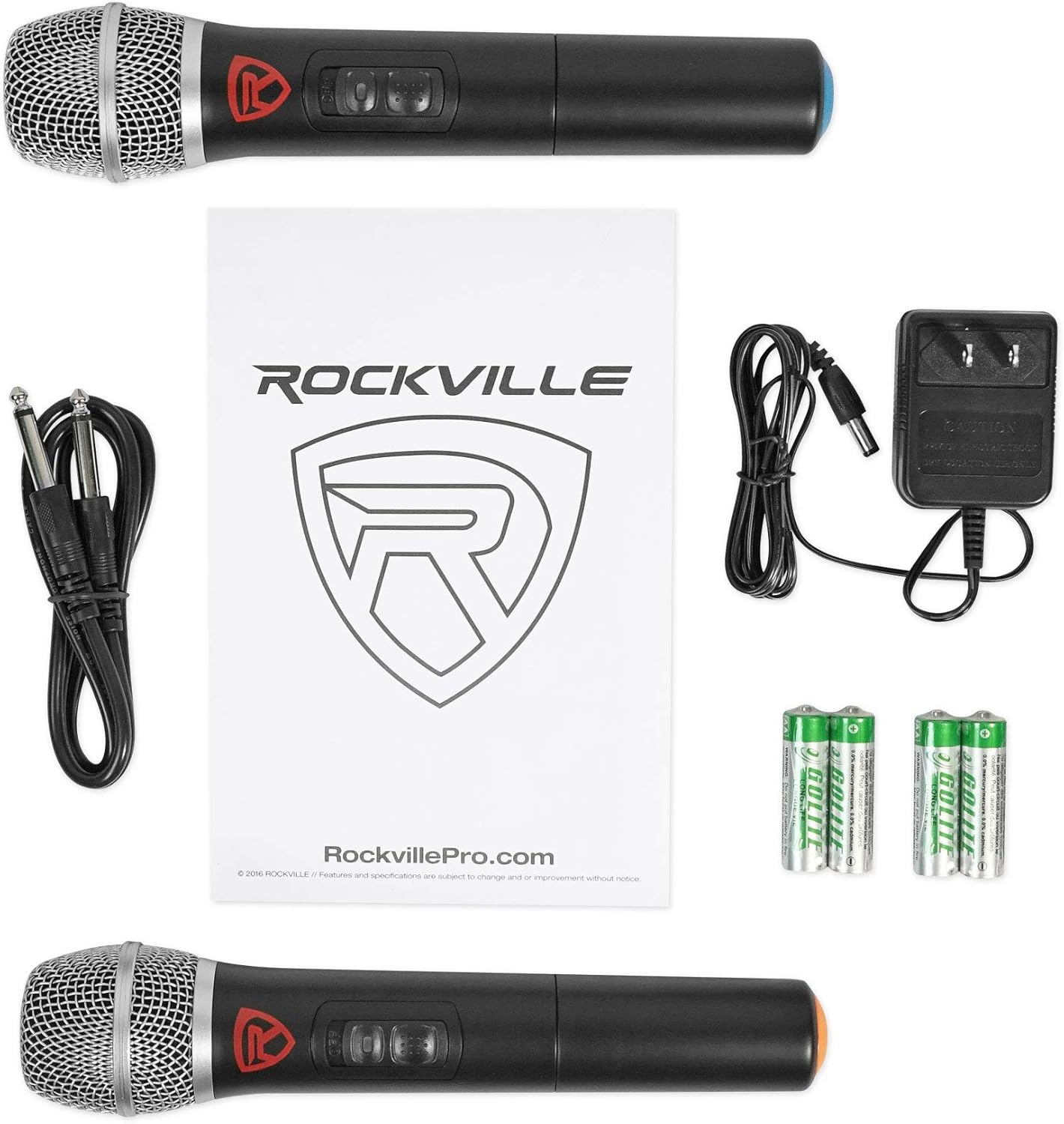 Rockville RWM1202VH VHF Wireless Dual HandHeld Microphone System/Metal Receiver : Musical Instruments