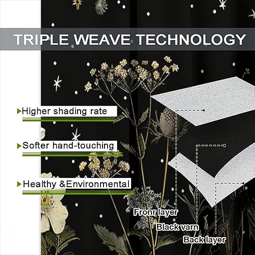 Miniatura 175 de Retro 70s Floral Blackout Window Curtains, Watercolor Flower Plant Rustic Modern Style Pattern Window Drapes, for Bedroom Living Room 42x45in 2