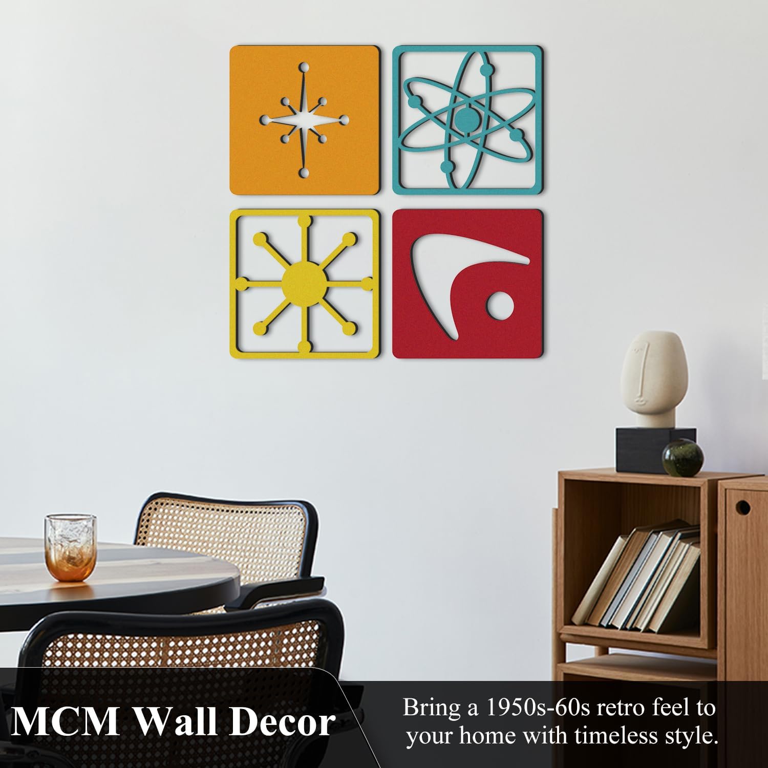 LiveInUrban Retro Mid Century Modern Wall Art Atomic Age Mcm Decor for Home Living Room Bedroom Kitchen, Atomic Age Panel 4PCS