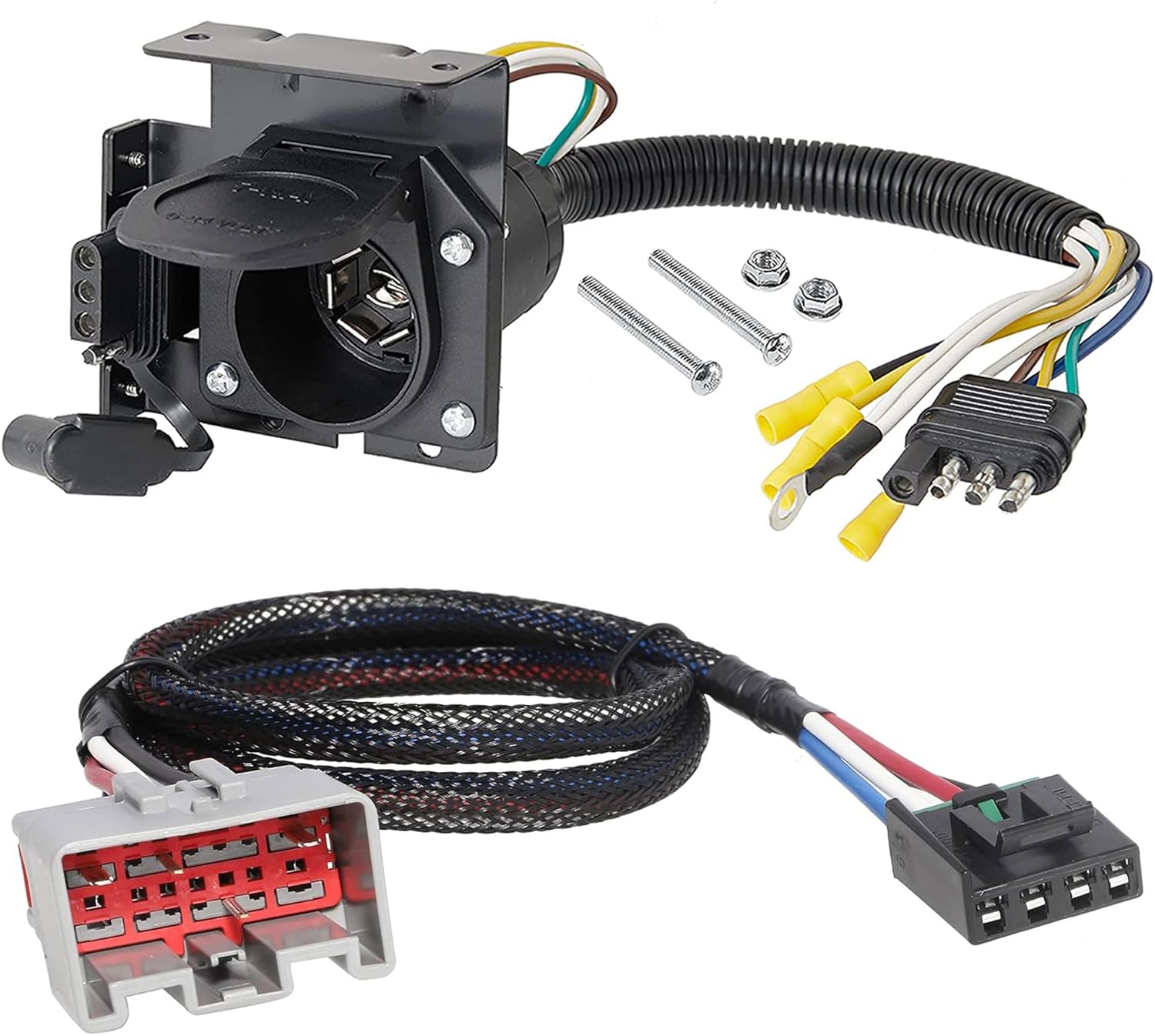 Oyviny Brake Control Wiring Adapter 3036-P for 2009-2021 Ford + 4-Way Flat to 7-Way Round Blade and 4 Way Trailer Wiring Harness Adapter