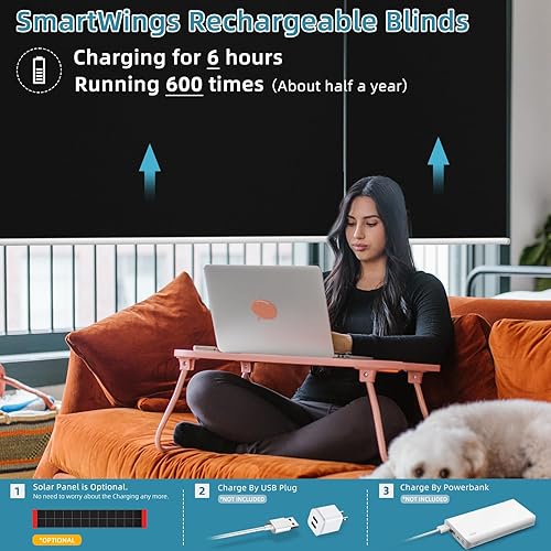 Miniatura 2 de SmartWings Persianas inteligentes motorizadas con control remoto, persiana enrollable 100% opaca automática personalizada compatible con