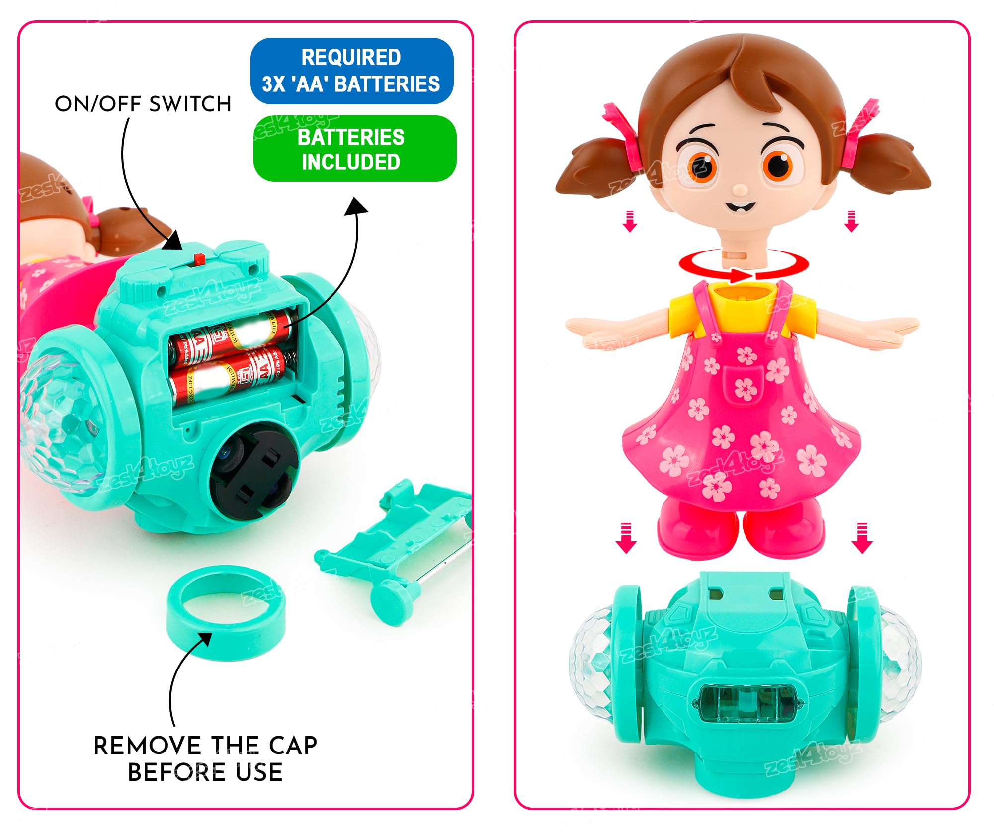 Zest 4 Toyz Musical Dancing Girl Toys for Kids 360 Degree Rotating with 5D Light & Music Sound Toy Bump and Go Activity Play Toy for Babies 1 Years+ (Pack of 1) - Image 5 thumbnail