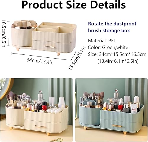 Miniatura 6 de DASITON Organizador de maquillaje giratorio de 360 con cajones, vitrina de cosméticos de gran capacidad para cuidado de la piel, pinceles, sombra de