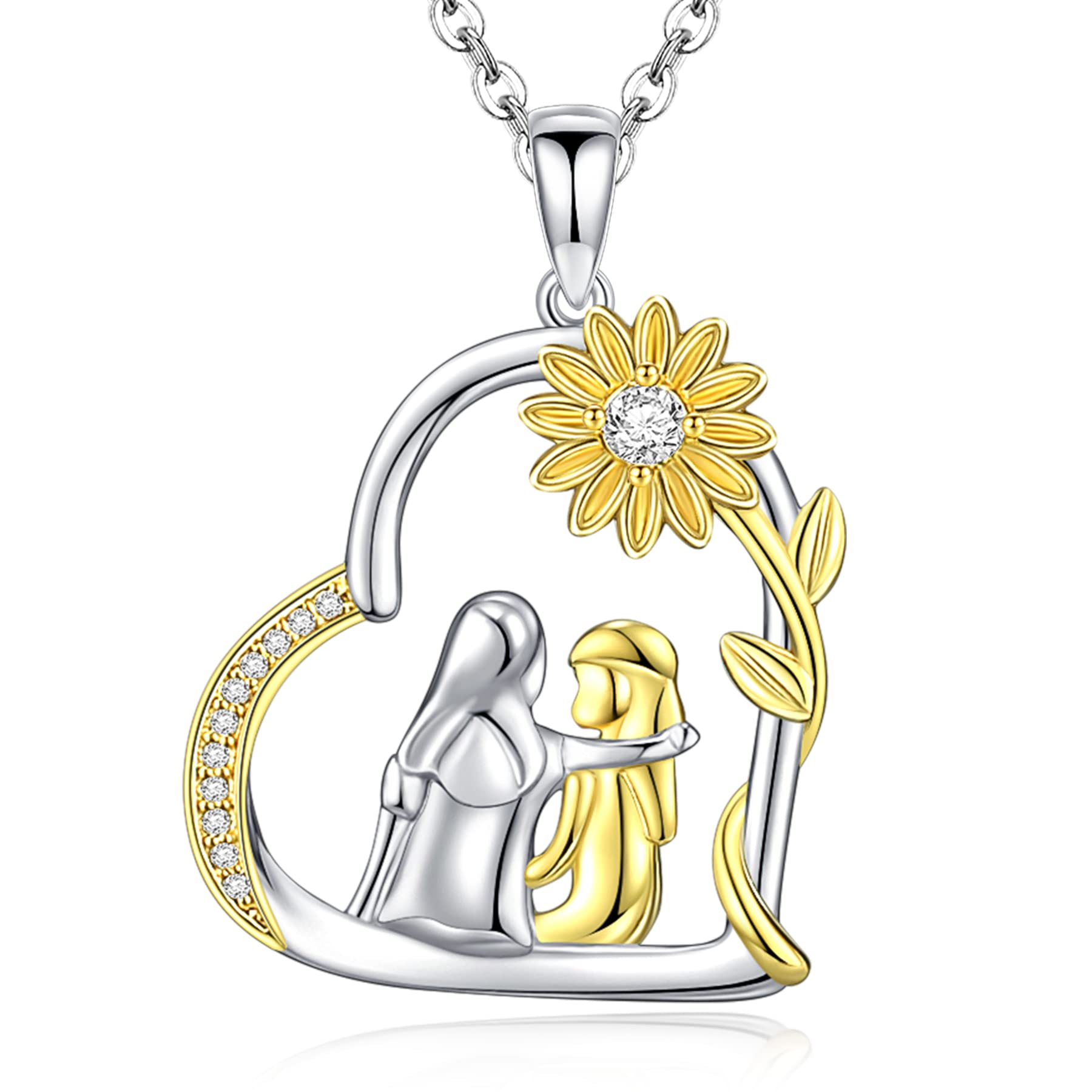 CHIC & ARTSY925 Sterling Silver Sunflower Sister Pendants Necklace Best Friends “You Are My Sunshine” Sunflower Friendship Necklace For Soul Sister