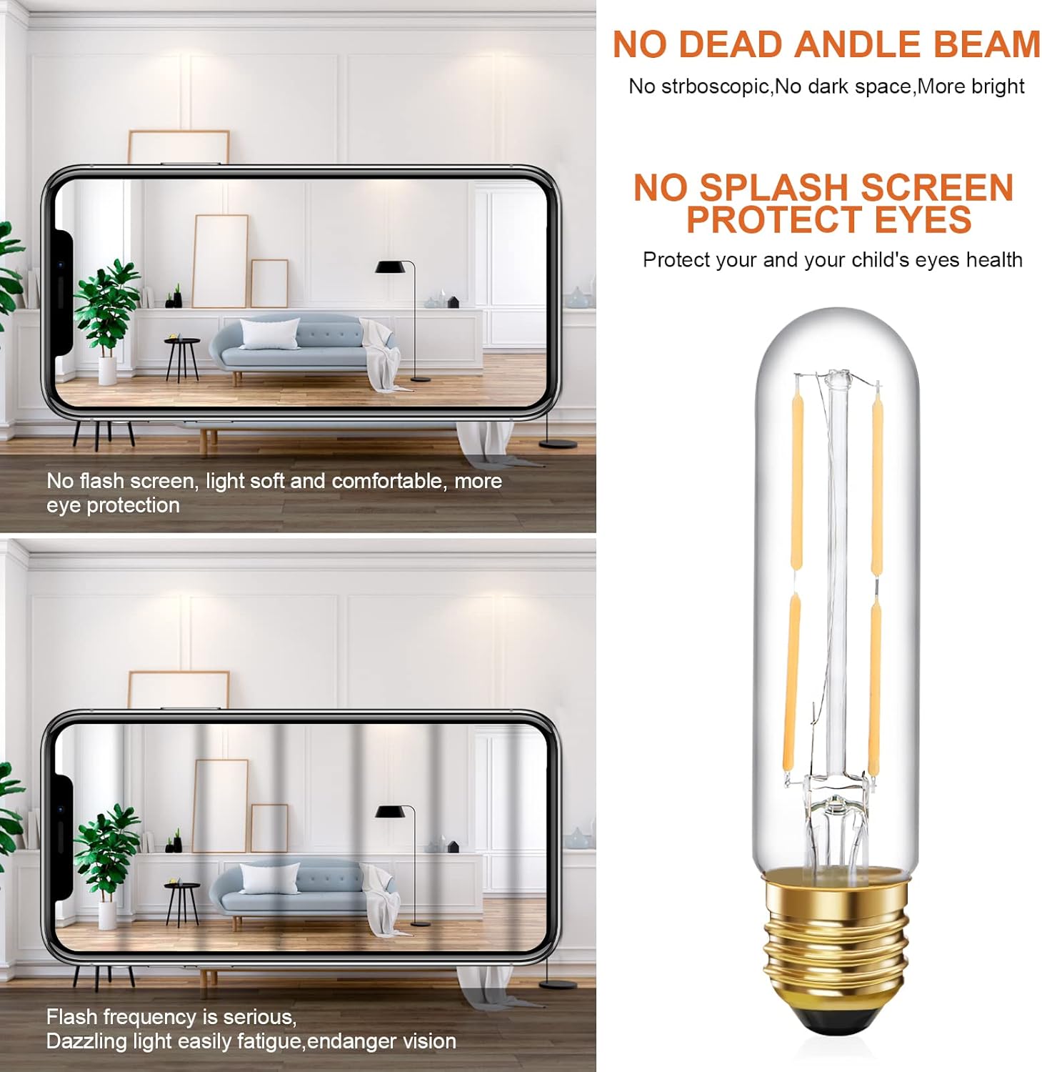 6 Pcs E26 T10 LED Tubular Light Bulbs, Daylight White Edison Bulb 4000K 4W Dimmable T10 Led Bulb for Pendant Lights, Lamps, Outdoor Long Light Bulbs (4W, 4000K)