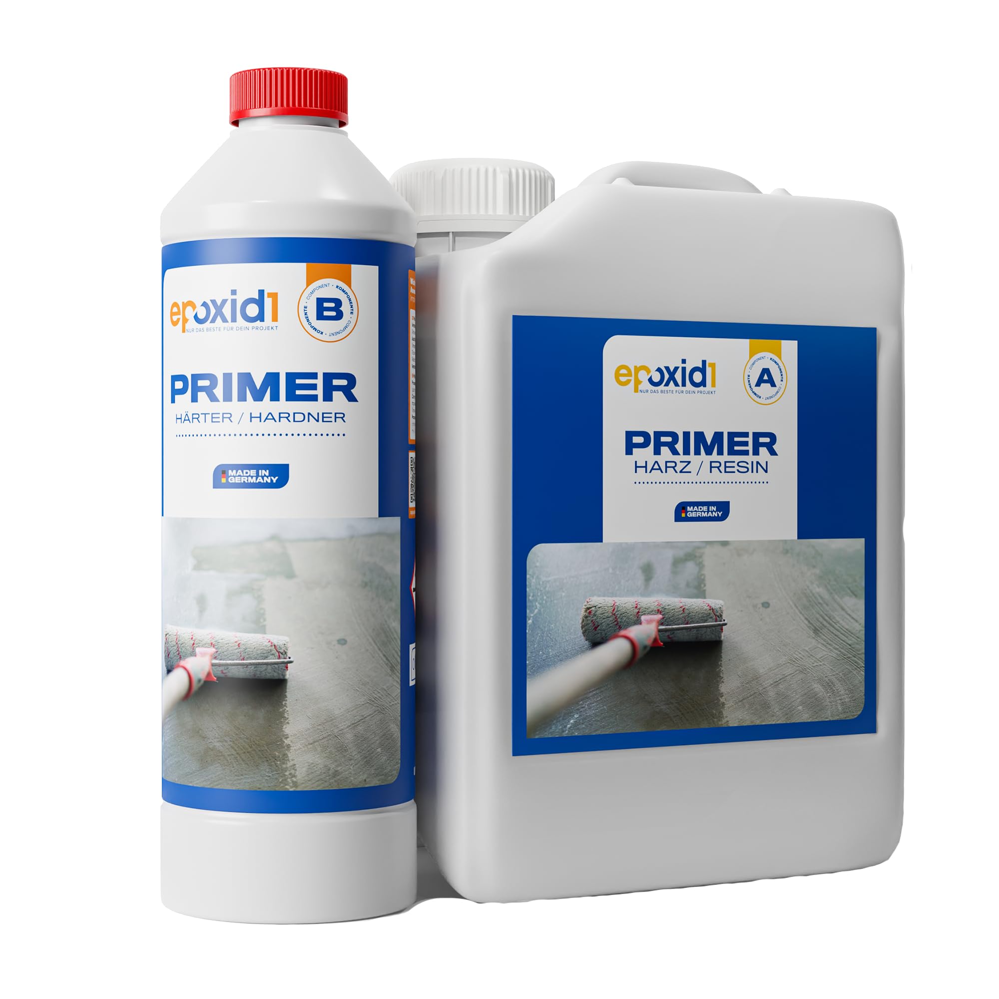 Epoxidharz mit Härter EP-Grundierung - Epoxy Primer, Haftgrund für Bodenbeschichtung, Garage, Werkstatt & Keller, Spezialgrundierung - 2K Epoxid-Harz für Fußboden (~5m² (1.5kg))
