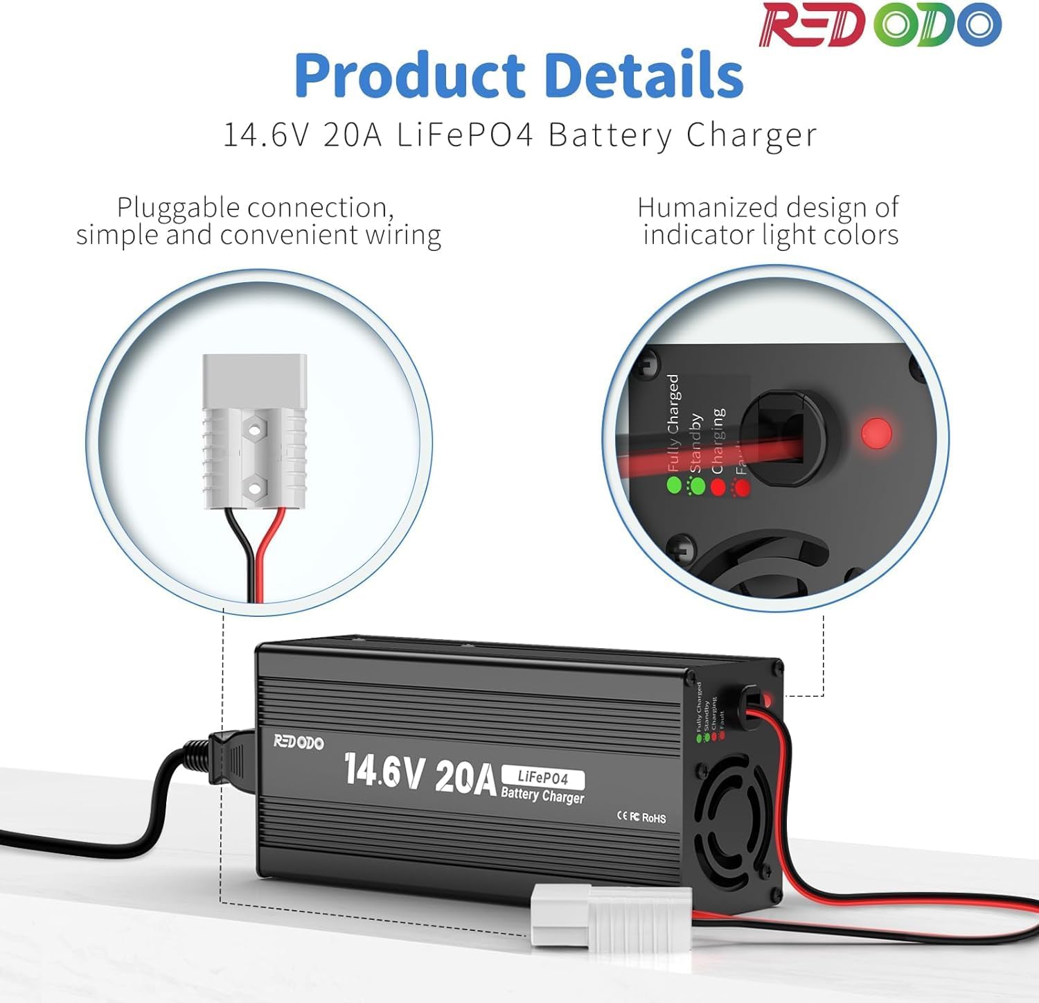 Redodo 12.8V 100Ah LiFePO4 Battery with 14.6V 20A Lithium Battery Charger; Built-in 100A BMS, 5 Hours Fast and Fully Charging, 4000 Cycles Battery for RV, Camping, Solar Home, Marine, Boat etc