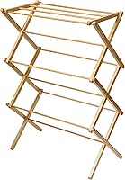 Gibson Home Riverrun 2-Tier Foldable Bamboo Drying Rack - Collapsible Space-Saving Laundry Stand for Clothes, Towels, Indoor Outdoor Use