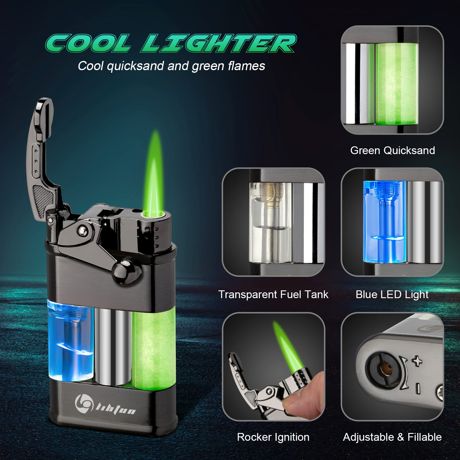 Green Flame Butane Lighters Jet Torch Butane Lighter, Bright Fire