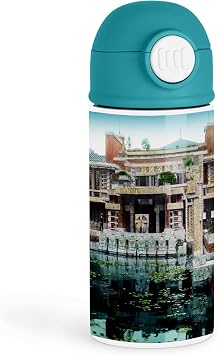 Inspirational Architecture Enthusiast 12oz Kids Green Bottle Artistic depiction of Imperial Hotel with vibrant colors School Lunch, Outdoor Adventure