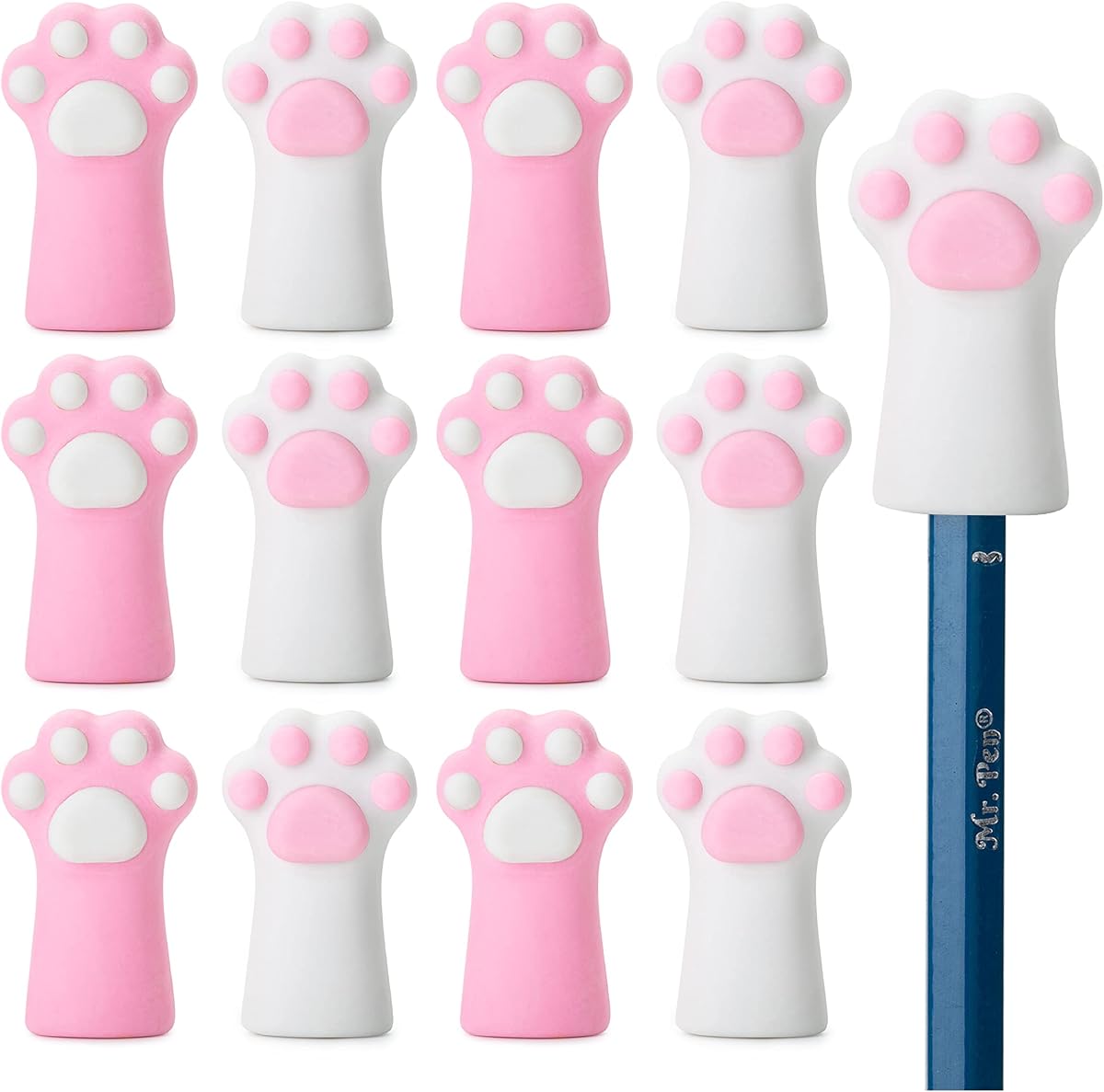 Mr. Pen- Cat Paw Top Eraser, 12 Pack, Cute Erasers for Kids | Pencil Erasers Toppers, Fun Eraser