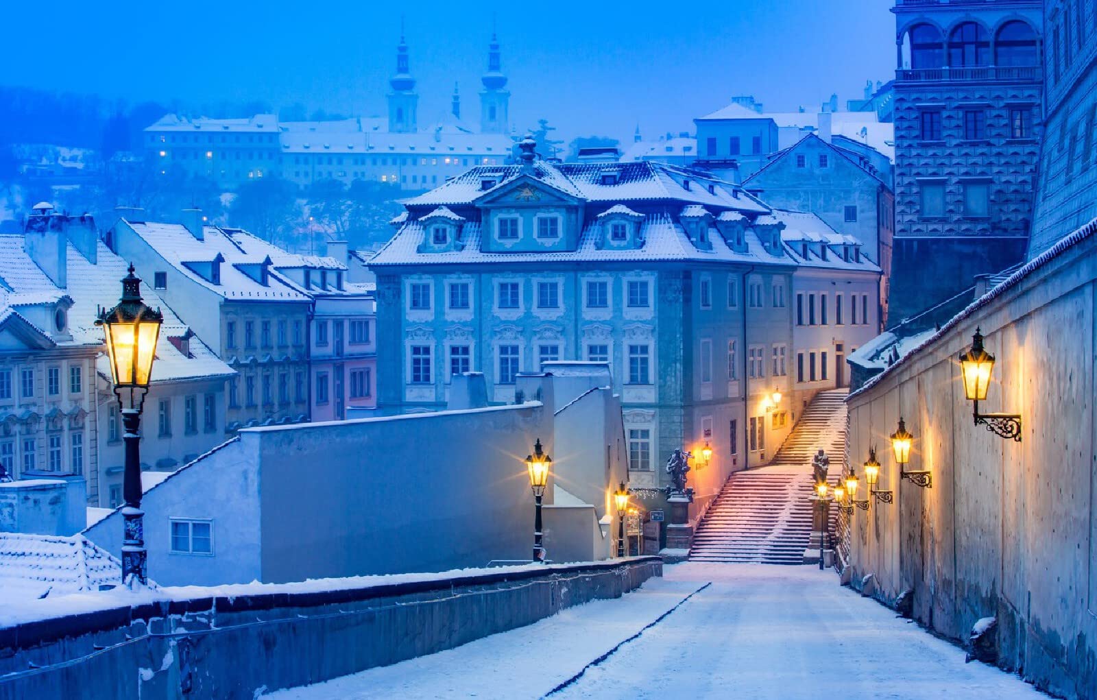 puzzle dla dzieci 1000 element Miasto zima śnieg ulica Praga światła 75x50cm