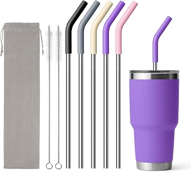 Stainless Steel Straws for 30 oz YETI Tumbler, Metal Straws with Silicone Tip, Reusable, Simple Modern 24 oz Tumbler and 32 Glass, 1 Portable Bag
