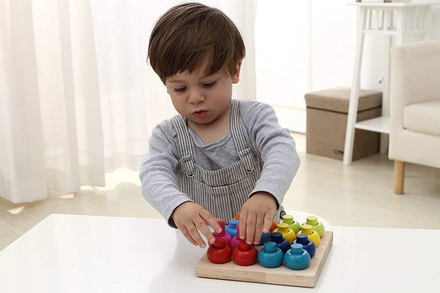Babe Rock Wooden Color Sorting Stacking Rings Board Educational Learning Counting Toys Puzzle Games for 1 Year Old Preschool Kids Children Gift