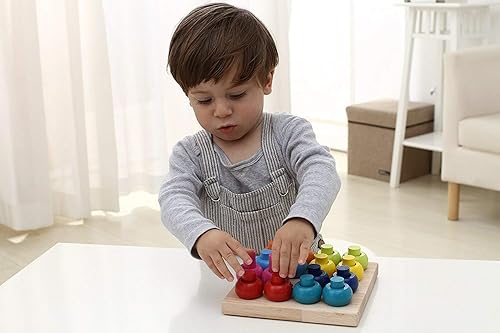 Miniatura 5 de Tablero de anillos apilables de madera para clasificar por colores, juguetes educativos para contar juguetes de rompecabezas para niños preescolares