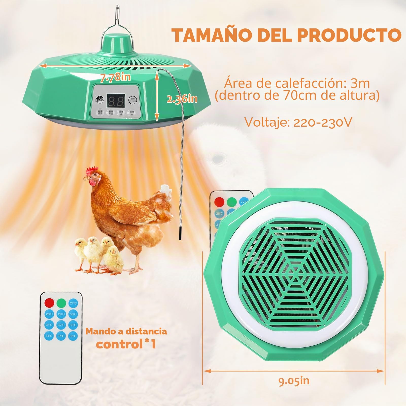 Calentador de Pollitos, 500W Incubadoras de Pollo, Criadora de Pollitos con Mando a Distancia, Termostática Calentadores para Gallineros, Lampara de Calor, Criadora para la Cría de Pollitos, Patitos