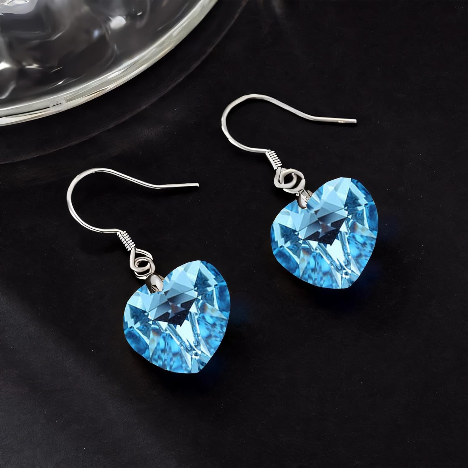 Austrian Crystal Heart Drop Dangle Earrings for Women 925 Sterling Silver Hook Hypoallergenic Earring - Image 4