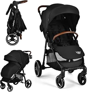 BABYJOY Lightweight Travel Baby Stroller High Landscape Infant Pushchair Airplane Friendly One-Hand Fold 5-Point Harness Black