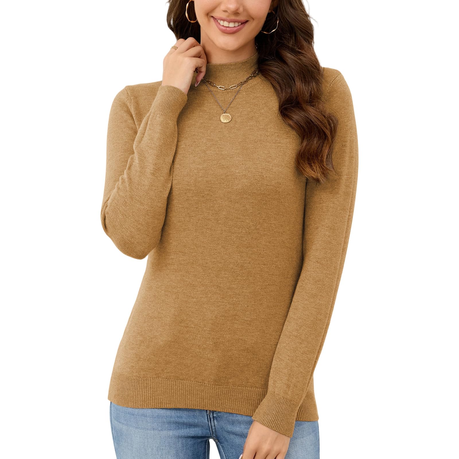 Womens Wool Sweaters Mock Neck Long Sleeve Basic Sweater Top Lightweight Casual Ribbed Knit Pullover Jumper