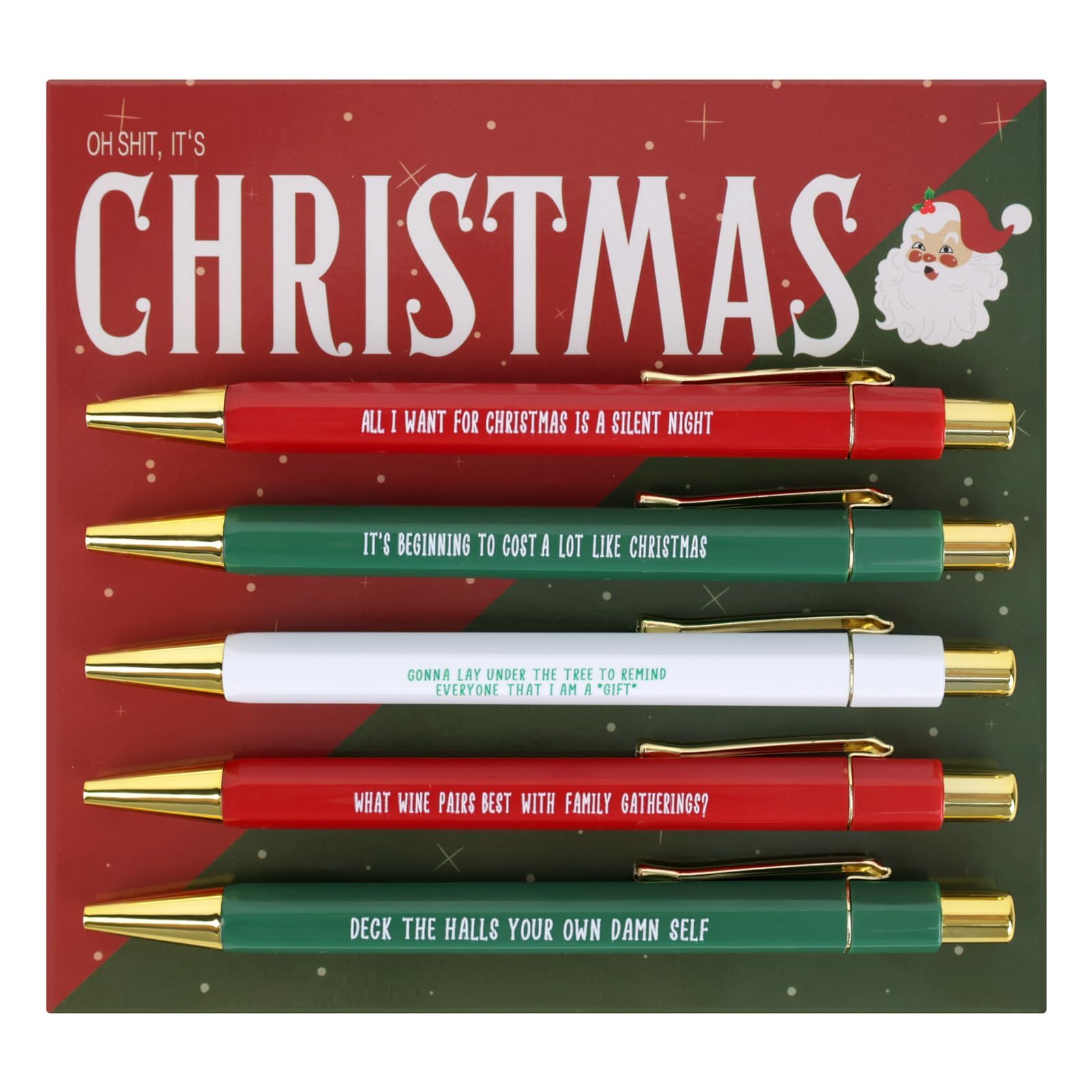 Kaempe Funny Pens, 5Pcs Christmas Pen Set, Secret Santa Gifts for Women, Daily Ballpoint Pen Set with Black Ink, Christmas Pen Gift Set with Funny Sayings for Adult Coworkers Christmas Xmas Gifts