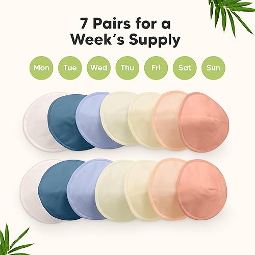 Vista 149 de Almohadillas de lactancia de viscosa de bambú orgánico, 14 almohadillas lavables para lactancia materna, bolsa de lavado, reutilizables