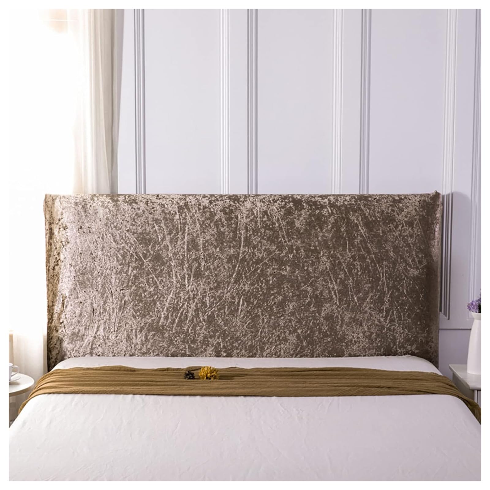 Staubdichte Bett-Kopfteilbezüge, einfarbiger Samt-All-Inclusive-elastischer Kopfteil-Rückenlehnen-Schutzbezug für King-/Doppelbett als Schlafzimmerdekoration,Braun,200cm