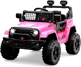 Jojoka Ride Truck Electric Ride on Car with Remote Control, Spring Suspension, LED Lights, Bluetooth, 2 Speeds, Ride on Toys for Kid Aged 3-8