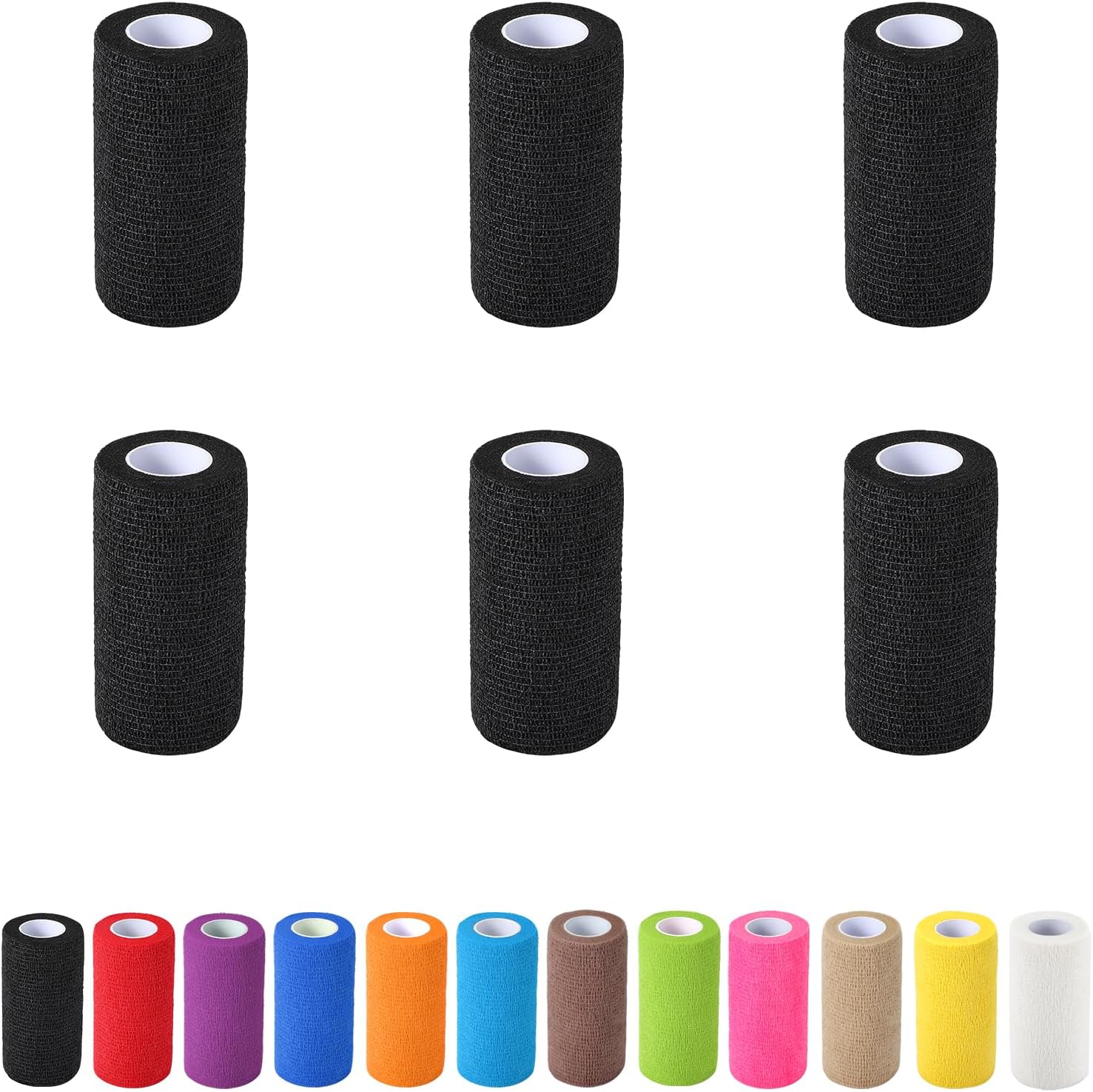 6 Pack Self Adhesive Bandage Wrap, 4 in x 5 Yards Non-Woven Self Adherent Cohesive Bandage, Vet Wrap Wound Tape for Thumb Finger Wrist Knee Ankle, Black