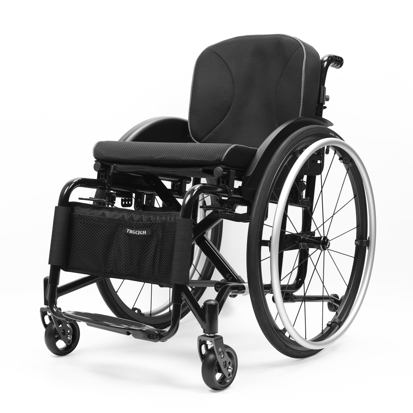 Lightweight Aluminum Alloy Folding Wheelchair, Self-propelled Manual Wheelchairs, with Handbrakes,Quick Release Rear Wheels(Black,14.9in Seat Width)